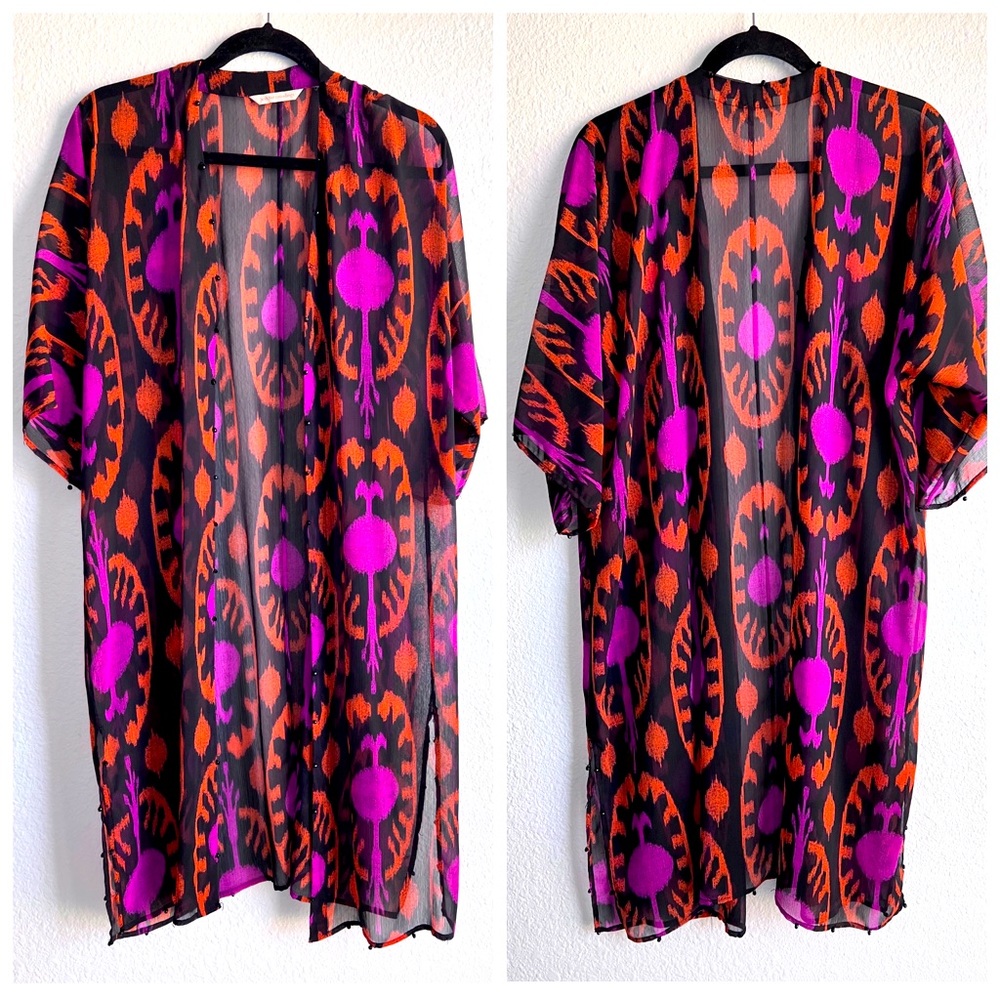 Soft Surrounding Black/Fuchsia/Orange Topper Poncho/Cape. One Size